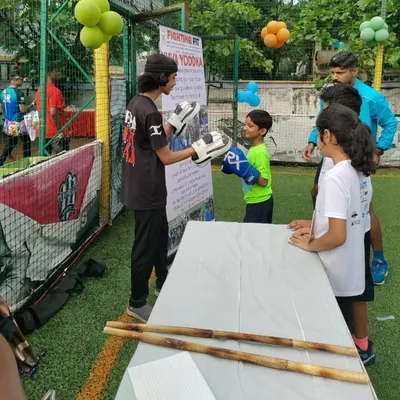 At the Bawajuniorthon event, teaching kids the basics of boxing. It's important to make learning about safety and fitness fun from a young age.