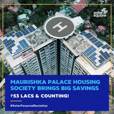 An aerial view of the Maurishka Palace Housing Society in Mangalore, which has saved over ₹53 Lakhs with our 145 kW rooftop system. This is the power of community solar.