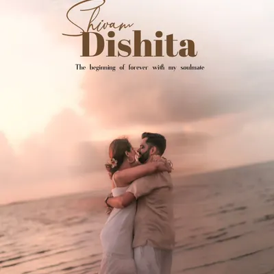 A romantic embrace on the beach as the sun sets over the ocean. This classic beach pre-wedding shot is all about love and the beautiful coastal scenery.