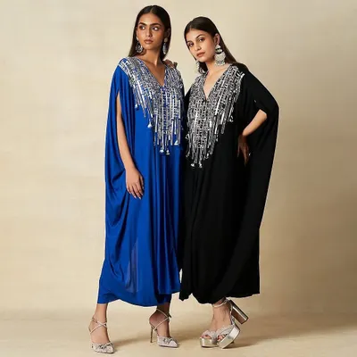 A campaign shot for the brand Gulabo by Abu Sandeep. I created coordinated makeup looks for both models that were glamorous yet clean, complementing the embellished kaftans.