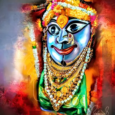 My digital painting of Mata Mahakali of Chandrapur, the city's revered deity. I created this vibrant and colorful portrait to share blessings during the Navratri festival.