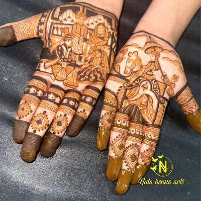 This is the complete story of a bride's journey. One hand shows the Kanyaadan, the moment her parents give her away, while the other shows the groom's Baarat arriving to take her to her new home.