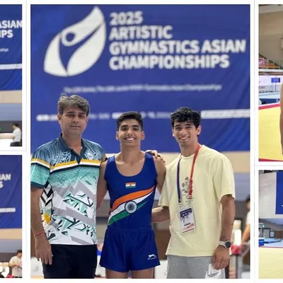 A proud moment for Indian gymnastics at the Asian Championships. Our coach, Praveen Sharma, guided our junior and senior athletes, with Akshat Bajaj making history by qualifying for the Vault Finals.