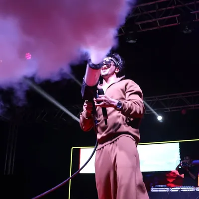 Blasting the CO2 gun into the crowd at the Plexus 2025 festival in Goa. The energy at these large-scale campus shows is absolutely electric, and I love being in the middle of it.