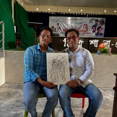 With a student at my art and craft workshop at Gogamukh College in Dhemaji, Assam. It is rewarding to teach and inspire the next generation of artists.