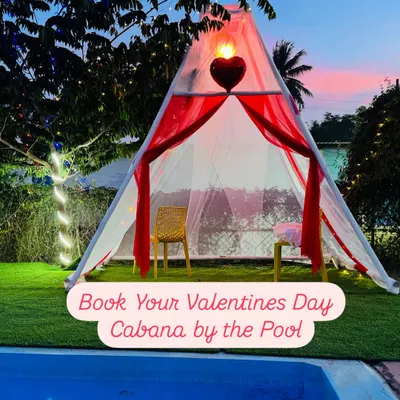 Love is in the air, and at the pool. Our special Valentine's Day cabana setup is perfect for a romantic date night with your partner and your pet.