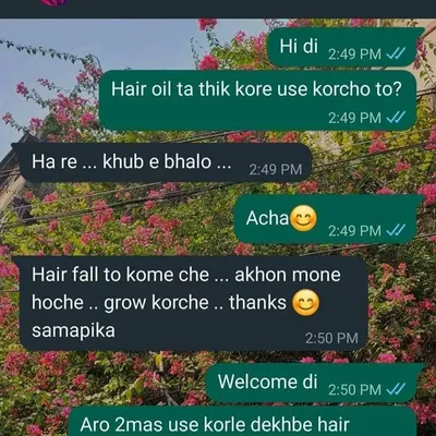 This message made my day. A customer confirming that her hair fall has reduced and she can see new growth. This is the result of using my Rejuvenating Hair Oil consistently.