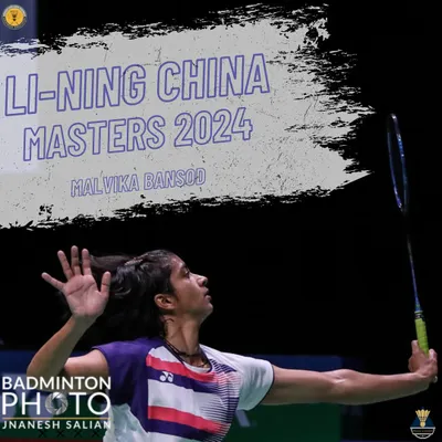 A powerful action shot of Malvika Bansod competing at the Li-Ning China Masters 2024. Her performance, where she defeated a World No. 21 player, is a perfect example of the high-caliber athletes we develop.