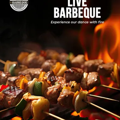 Experience our dance with fire. Our live barbeque station is where the magic begins, with perfectly marinated skewers cooked over open flames for that authentic smoky flavor.
