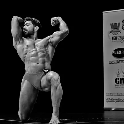 Bodybuilding is an art. This classic pose from the INBA World Championships in New Zealand shows the result of months of chiseling your body to perfection.