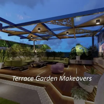 A complete outdoor living concept, this design features a large pergola with a patterned roof, integrated lighting, and comfortable, expansive seating. It’s a perfect example of how we can turn a rooftop into a luxurious entertainment area.