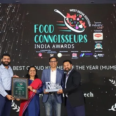 A proud moment for my team and me, accepting the 'Best Cloud Kitchen of the Year (Mumbai)' award from Food Connoisseurs India. This award inspires me to continue delivering the best.