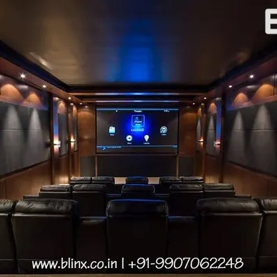 This is an example of a fully realized private cinema we delivered. It features plush leather recliner seats, professional acoustic paneling to optimize sound quality, and integrated smart lighting for an authentic, immersive movie-watching experience.