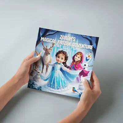 The cover of a 'Magical Frozen Adventure' book, custom-made with the child's name and face. This is where their journey into the enchanted forest begins.