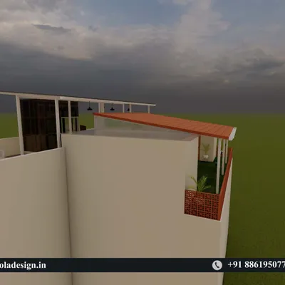 This is where it all begins. A 3D render showing the initial concept for a rooftop transformation, including a tiled-roof pergola and a separate lounge area. This helps clients visualize the layout and scale.