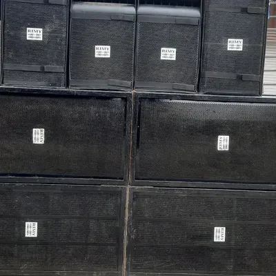 A stack of my professional speakers, ready to be deployed for an event. Using multiple speakers and subwoofers ensures that the sound is powerful and clear, whether your event is indoors or outdoors.