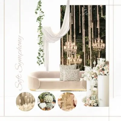 From moodboard to mandap. This image shows how my initial concept of a "Soft Symphony" in ivory and peach was translated into the final, elegant wedding design.