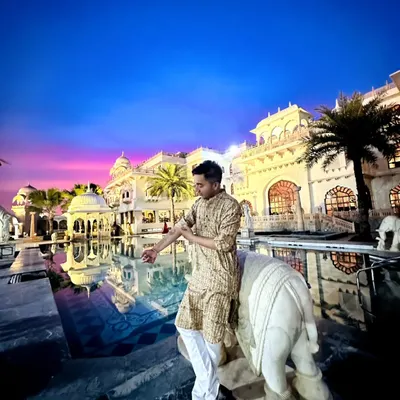A stunning twilight shot at a palace venue in Jaipur. Playing in such magnificent locations inspires me to create an equally magical musical experience.