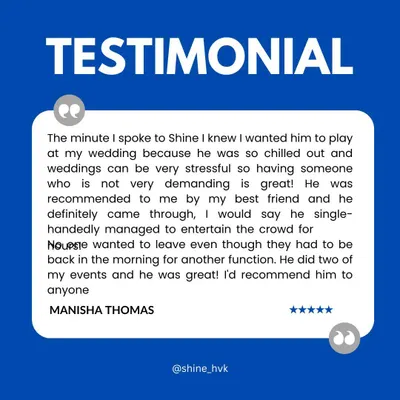 I'm thrilled to share this heartfelt testimonial from Manisha. Being part of her wedding was an absolute honor, and her kind words mean the world to me. My goal is always to make the event stress-free and fun for everyone.