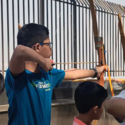 A young archer shows intense focus during our Under-13 boys' selection trials.