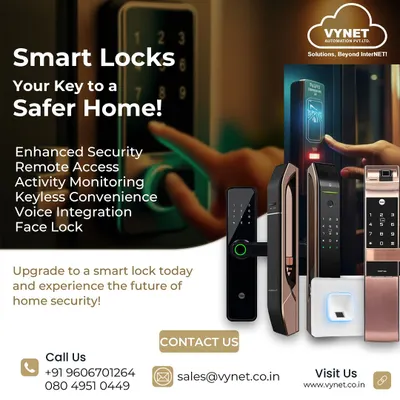 This collage displays the variety of smart locks we offer, your key to a safer home. We provide solutions with enhanced security features like remote access, activity monitoring, keyless convenience, and face lock technology.