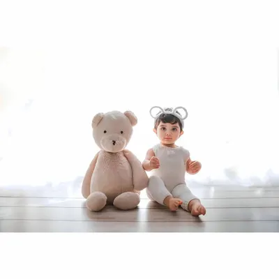 A sweet little mouse and his best friend, the teddy bear. My studio sessions with high-key white backgrounds are perfect for creating these bright and adorable portraits.