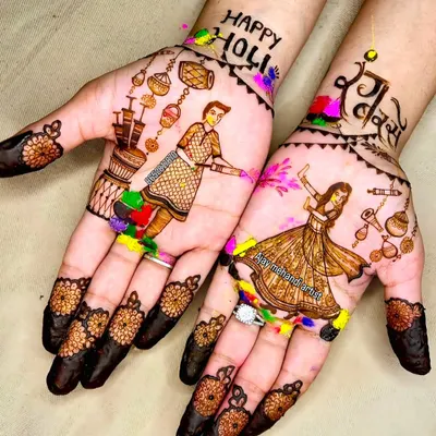 A fun and colorful design I created for Holi, with figures of a man and woman playing with colors. I can make themed designs for any festival.