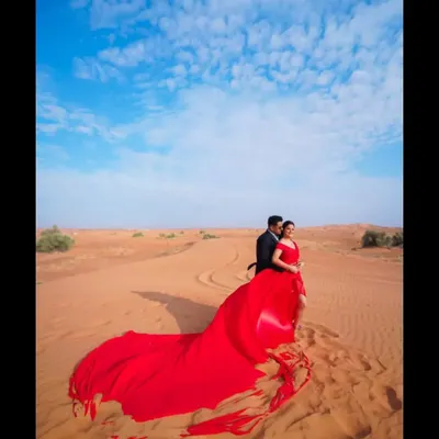 A stunning pre-wedding shoot in the Dubai desert. We work with couples globally, helping them plan their sangeet and wedding performances no matter where they are.