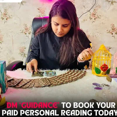 This image shows me in my reading space, ready to connect with you. It's a direct invitation to book a paid personal reading for guidance on your life's questions.