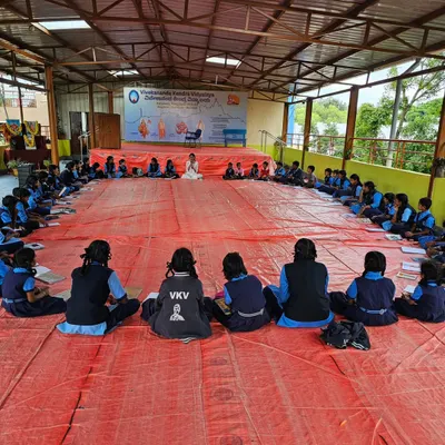 A session with students at Vivekananda Kendra Vidyalaya. Our foundation aims to provide these children with consistent and quality education in music and dance.