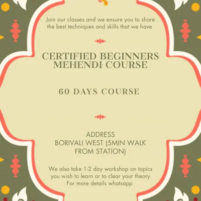 My certified beginners course is a 60-day program designed to build your skills from the ground up. The classes are held in Borivali West, just a 5-minute walk from the station.