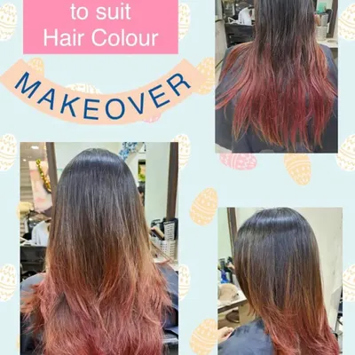 This look features a beautiful red color melt on the ends, paired with a feather cut to create soft, textured layers. The fashion color gives the style a bold edge while the cut keeps it light and airy.