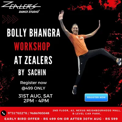 Get ready for our Bolly Bhangra workshop with Sachin! A high-energy session combining the best of Bollywood and Bhangra.