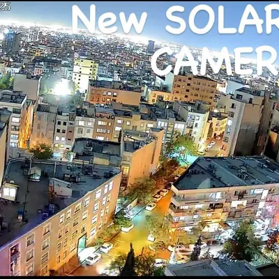 This is a wide-angle view from a new solar AOV camera. It can capture a huge area in a single shot, perfect for monitoring large cityscapes or properties.