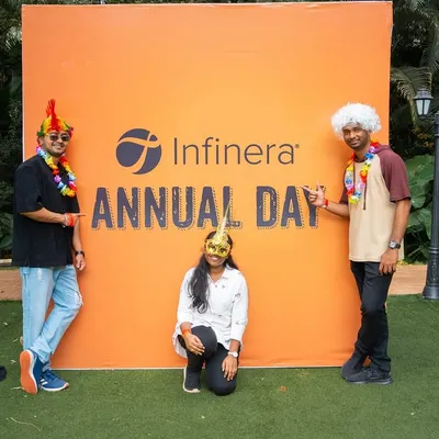 Celebrating Infinera's Annual Day. I provide the perfect backdrop and fun props for memorable corporate event photos.