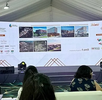 Our partner, Sanjay Bhardwaj, speaking at the India International Hospitality Expo 2025. He shared insights into our design process for ongoing hospitality projects, discussing how we balance brand identity with a strong sense of place.