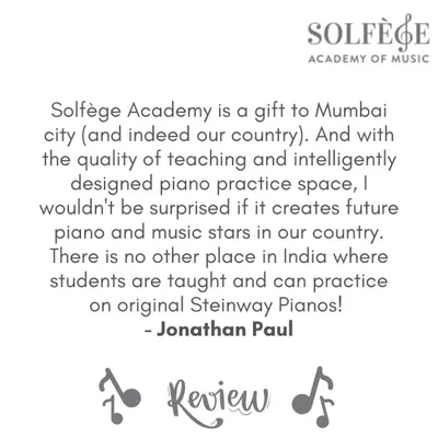 I was so touched by this review from Jonathan. It’s true that we are one of the few places in India where students can learn on original Steinway pianos. We believe the quality of the instrument deeply affects the learning experience, and we're proud to offer this to our students.