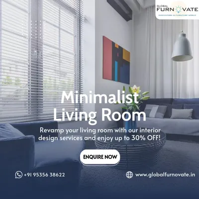 Revamp your living room with our interior design services and enjoy up to 30% off. Enquire now to transform your space into a minimalist sanctuary.