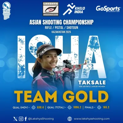 We celebrate a monumental team gold for India at the Asian Shooting Championship, with our athlete Isha Taksale contributing to a new Junior World Record. Her individual qualification score of 630.4 demonstrates her world class talent.