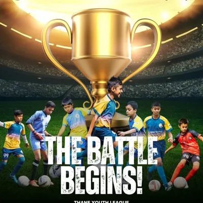 The battle begins! The official poster for the Thane Youth League 2025-26, where our teams compete across U13, U15, and U17 age groups.