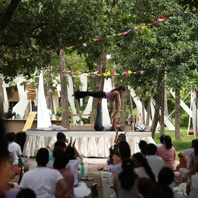 A moment from an Acro Yoga performance at Zenfest in Hyderabad. Sharing my love for movement, both on the ground and in the air, is always a rewarding experience.