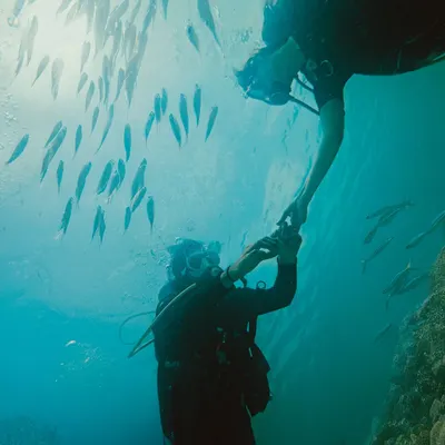 An underwater portrait of trust and connection in the clear waters of Lakshadweep. We are equipped for underwater shoots to capture these uniquely magical and adventurous pre-wedding photos.
