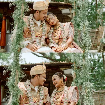 A collage of a couple on the swing, capturing their loving glances and happy smiles, a perfect summary of their wedding day joy.