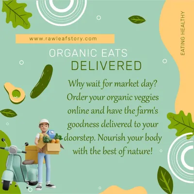 Our delivery service brings the farm's goodness right to you. This graphic illustrates the ease of ordering your organic veggies online and having them delivered to your home.