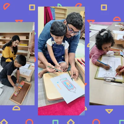A parent and child work together, coloring a puppet during our workshop. These collaborative events are a wonderful opportunity for you to engage in your child's learning and create something special together.