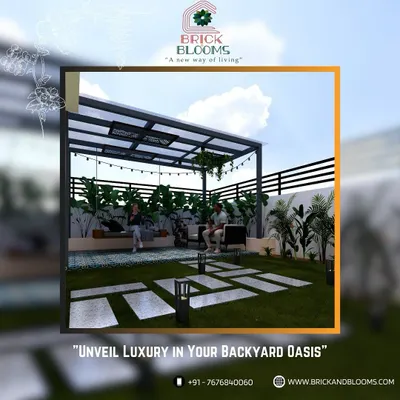 We create luxury in your backyard. This image showcases a complete outdoor living concept with a pergola, lounge area, and beautiful hardscaping, representing the premium quality we deliver.