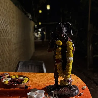 A small puja setup at night. Rituals are not blind obedience; they are conscious repetition and reminders of rhythm.