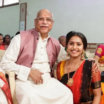 With my Guruji, whose graceful smile is truly priceless. To be in his presence is a blessing, and his teachings are the greatest gift in my musical life.