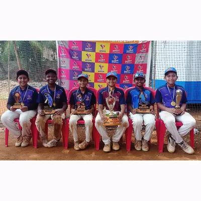The individual award winners of the U-12 PTPL 2024, proudly displaying their trophies for categories like Man of the Series, Best Batsman, and Best Bowler.