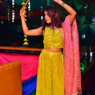 Getting into the Dandiya spirit during a Navratri celebration at Gilly's 104. It's so much fun to dress up and play the high-energy music for this festival.